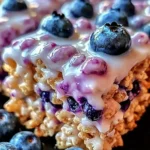 Blueberry Rice Krispies Treats with Vanilla Glaze