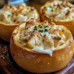Chicken Alfredo Garlic Bread Bowls