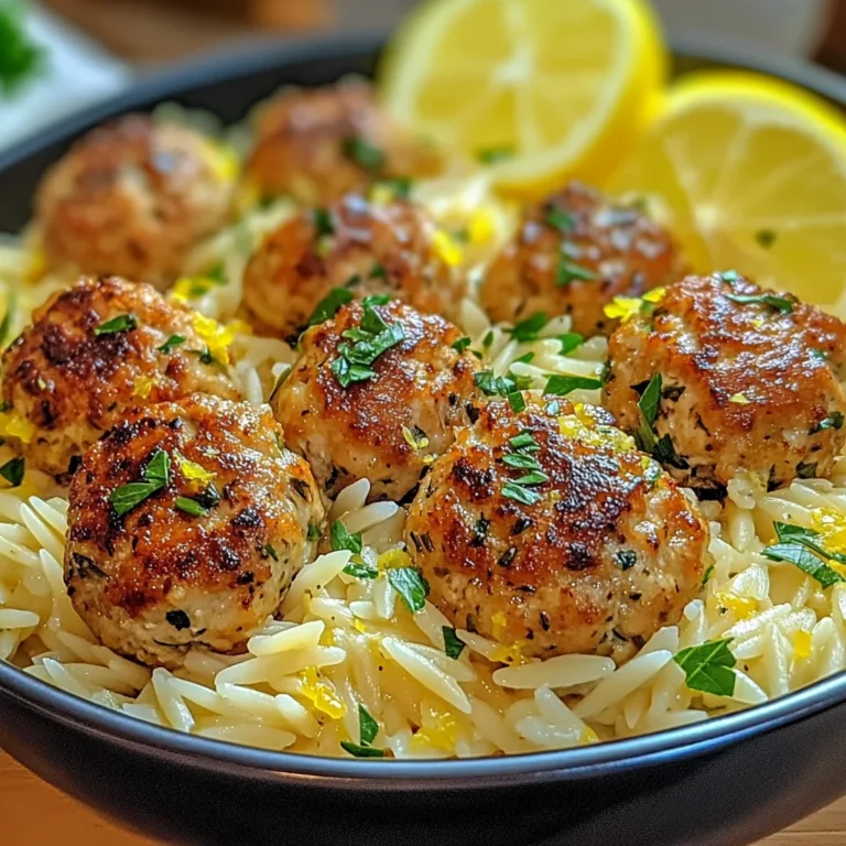 Greek Chicken Meatballs with Lemon Orzo