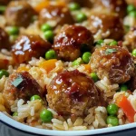 Honey Garlic Meatball Rice Bake
