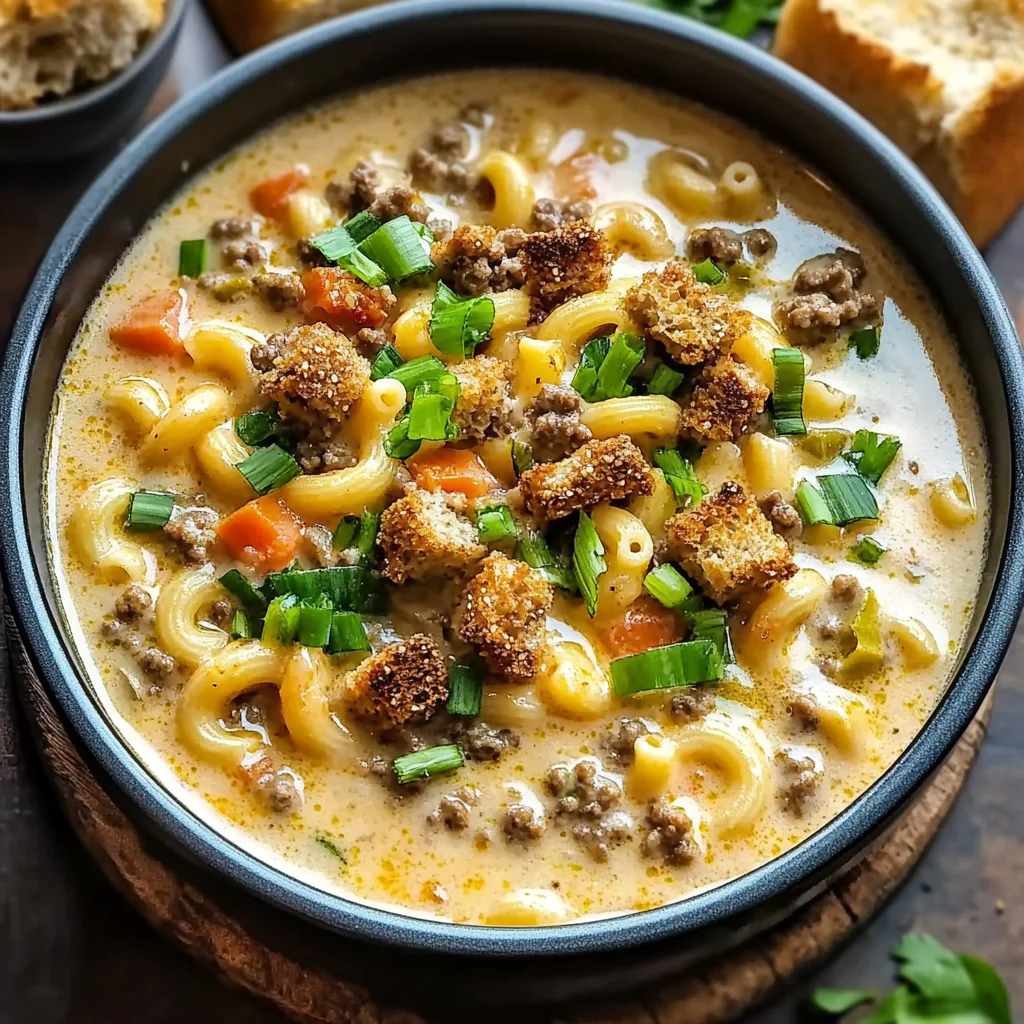One Pot Macaroni Cheeseburger Soup