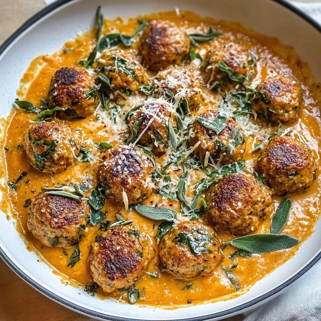 Turkey Meatballs in Pumpkin Sage Sauce