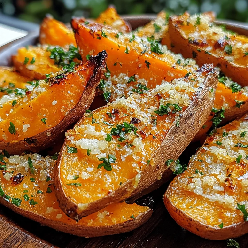 Garlic Parmesan Sweet Potato Wedges