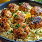 Greek Chicken Meatballs with Lemon Orzo