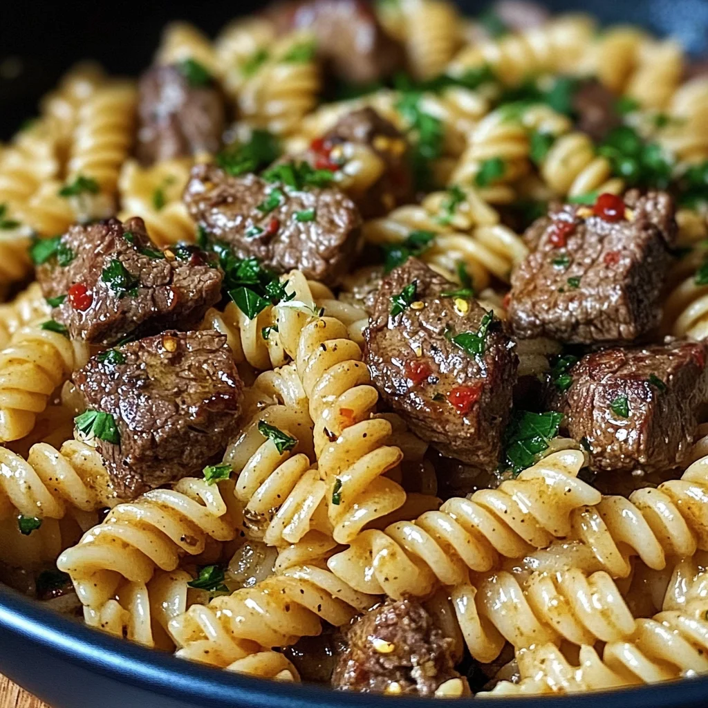 One-Pot Creamy Spicy Garlic Butter Steak & Pasta