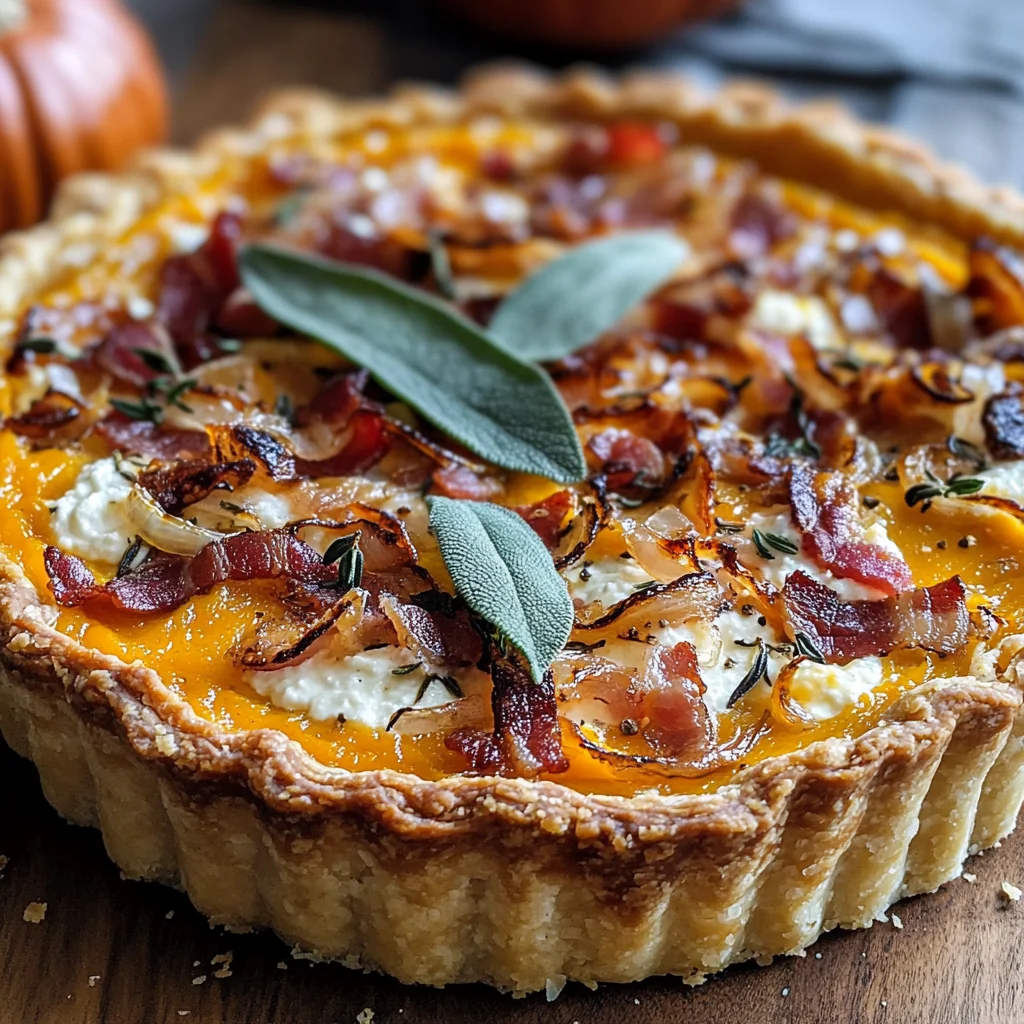 Pumpkin, Ricotta & Caramelized Onion Tart with Bacon and Sage