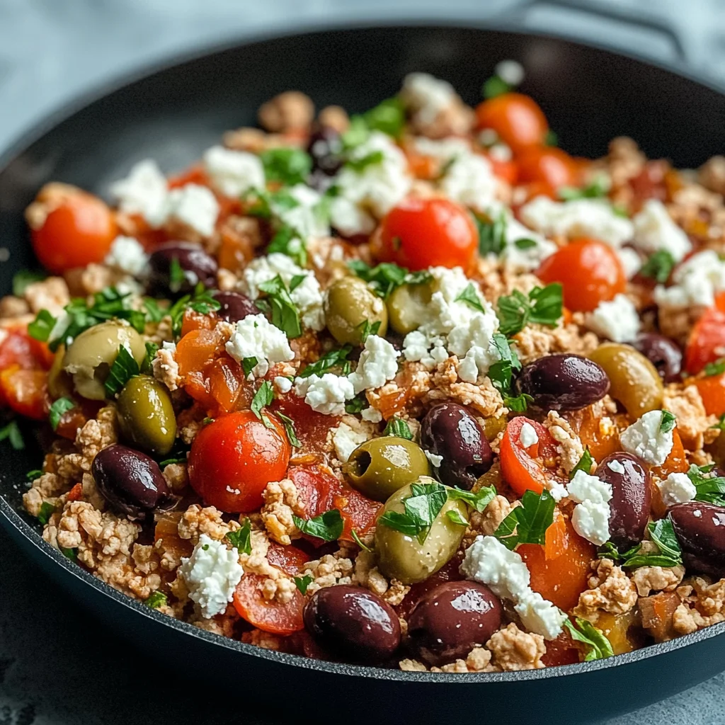 Mediterranean Keto Ground Chicken Skillet with Olives and Feta