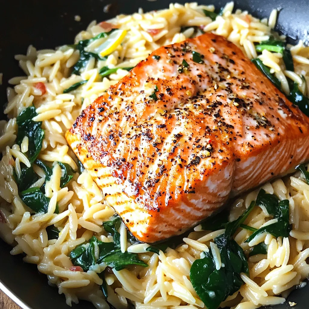 One Skillet Salmon with Lemon Orzo