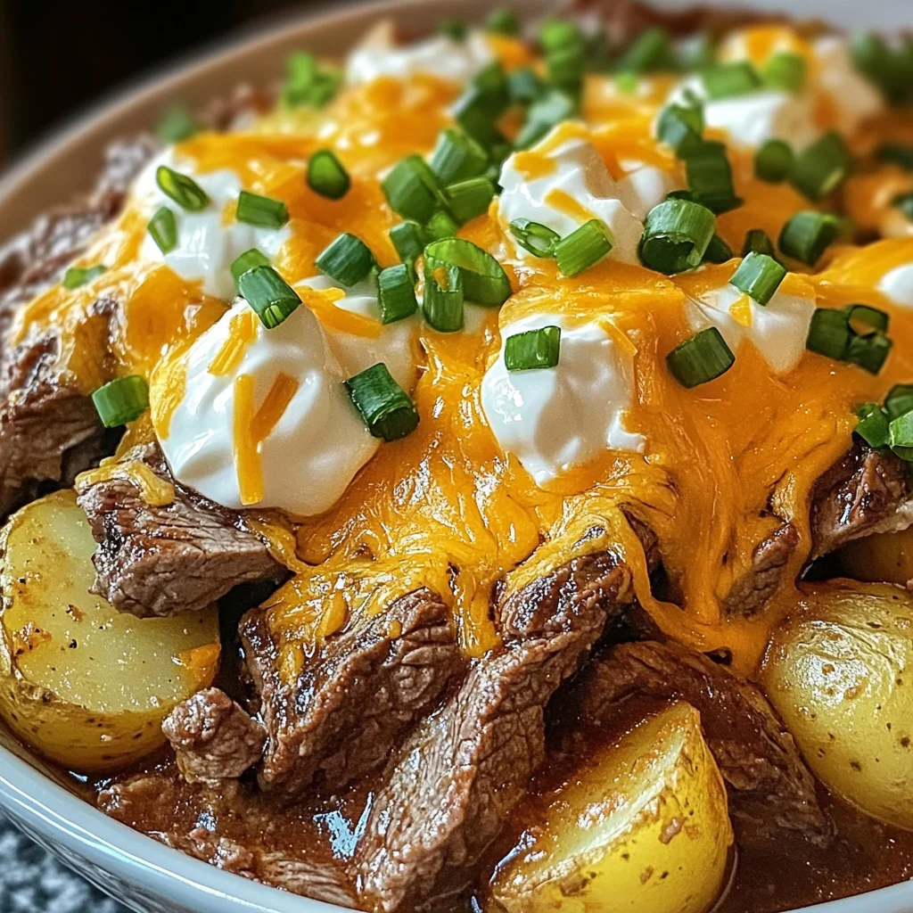 Crockpot Loaded Steak and Potato Bake