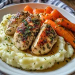 Garlic Herb Chicken with Mashed Potatoes and Glazed Carrots