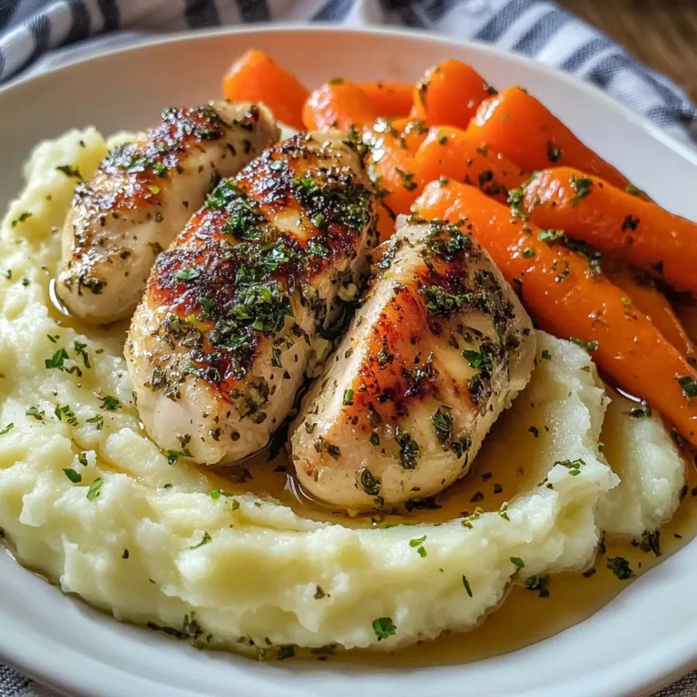 Garlic Herb Chicken with Mashed Potatoes and Glazed Carrots