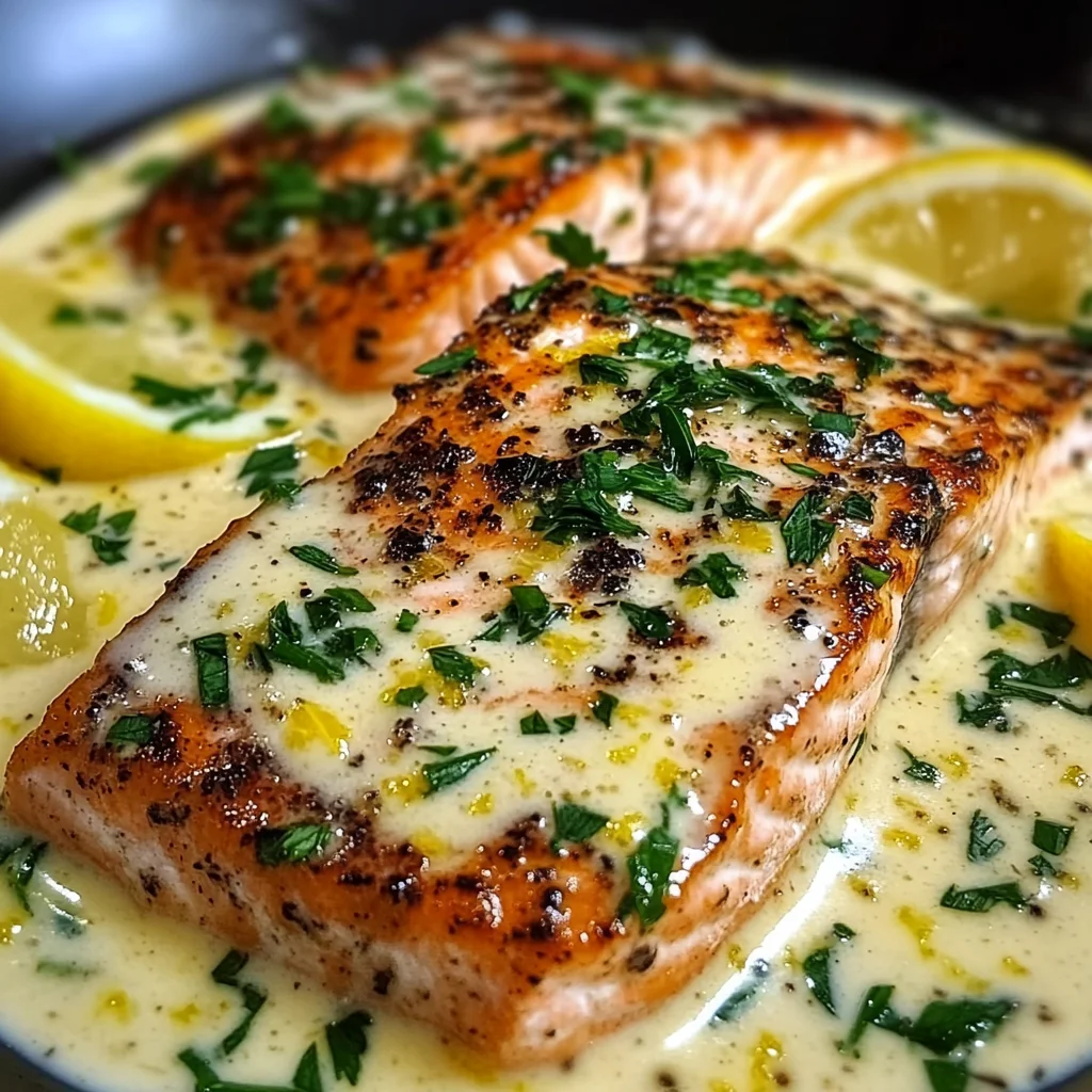 Pan-Seared Salmon with Lemon Garlic Cream Sauce