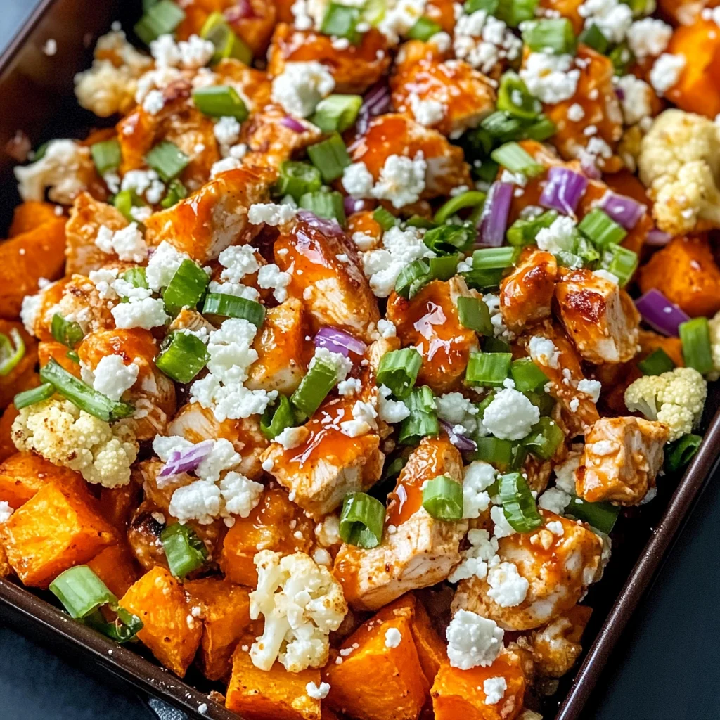 Sheet Pan Buffalo Chicken Sweet Potato Bowls