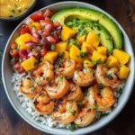 Shrimp and Avocado Bowls with Mango Salsa & Lime-Chili Sauce