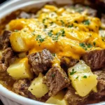 Slow Cooker Steak and Cheddar Potato Casserole