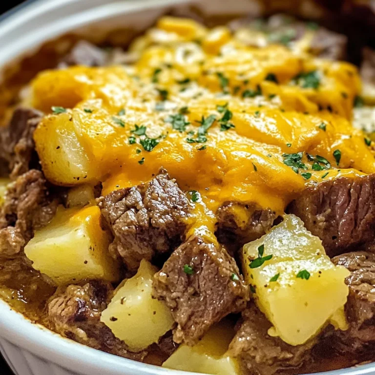 Slow Cooker Steak and Cheddar Potato Casserole