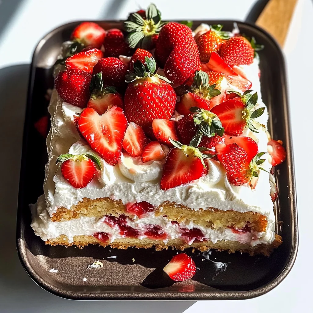 Tres Leches Cake with Whipped Cream and Strawberries